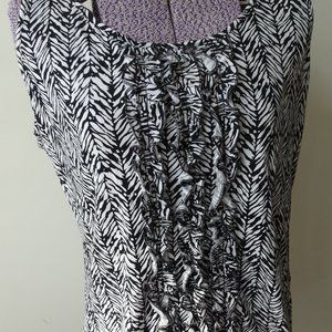 Ann Taylor Ruffled Black and White Design Cotton Tank Top - Size XL